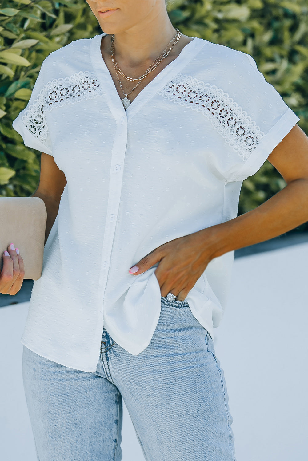 Lace Detail Button Front Shirt