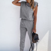 Padded Shoulder Top and Joggers Lounge Set