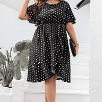 Plus Size Polka Dot Flutter Sleeve Dress