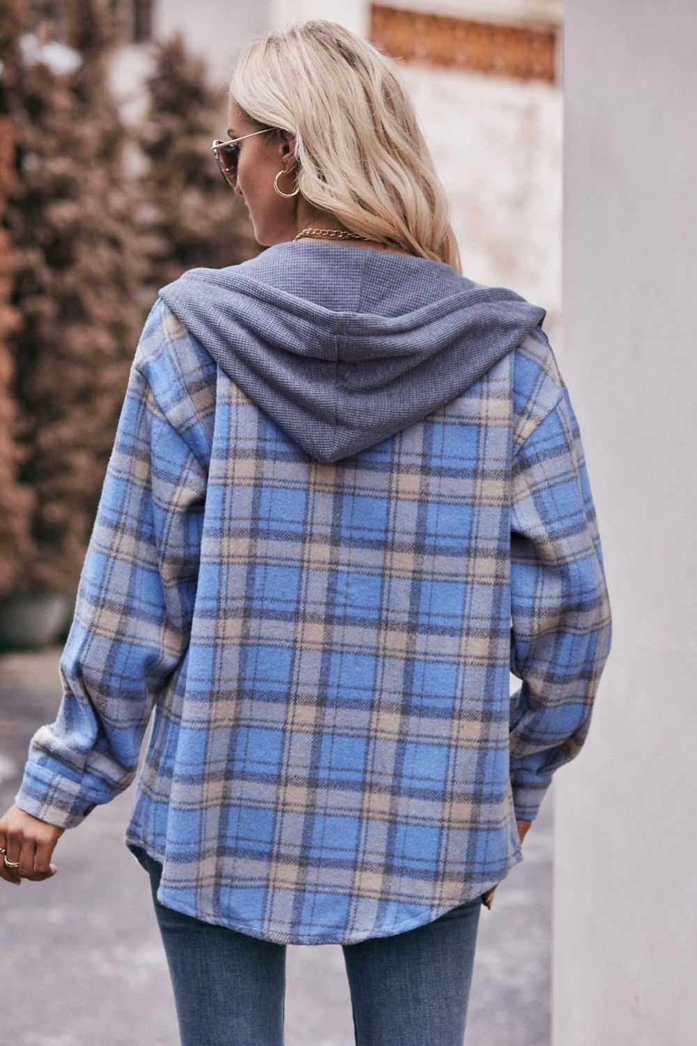 Plaid Dropped Shoulder Hooded Longline Shacket