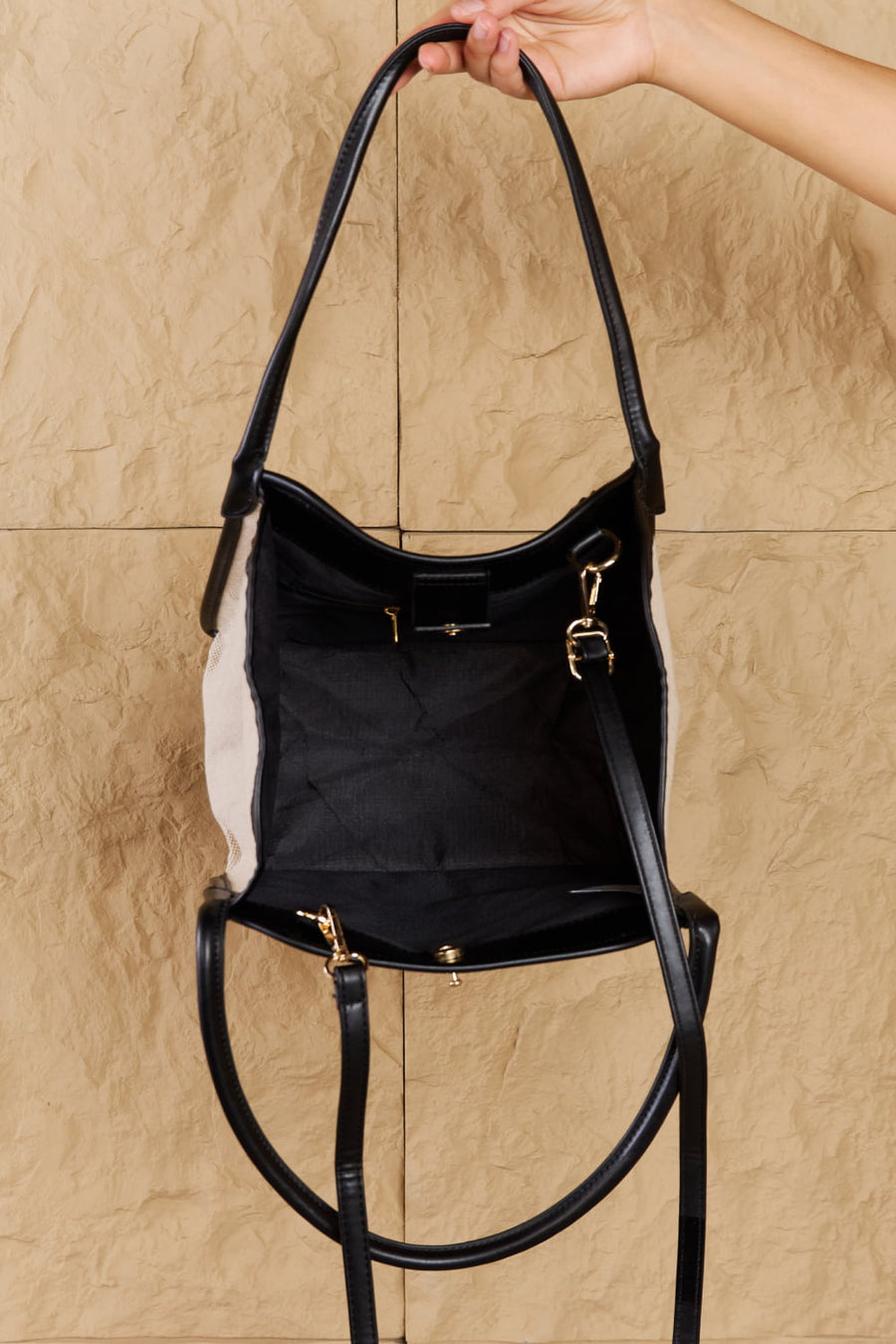 Chic Faux Leather Trim Tote Bag in Black