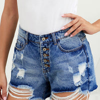 Distressed Button Fly Denim Shorts