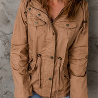 Drawstring Waist Hooded Jacket with Pockets