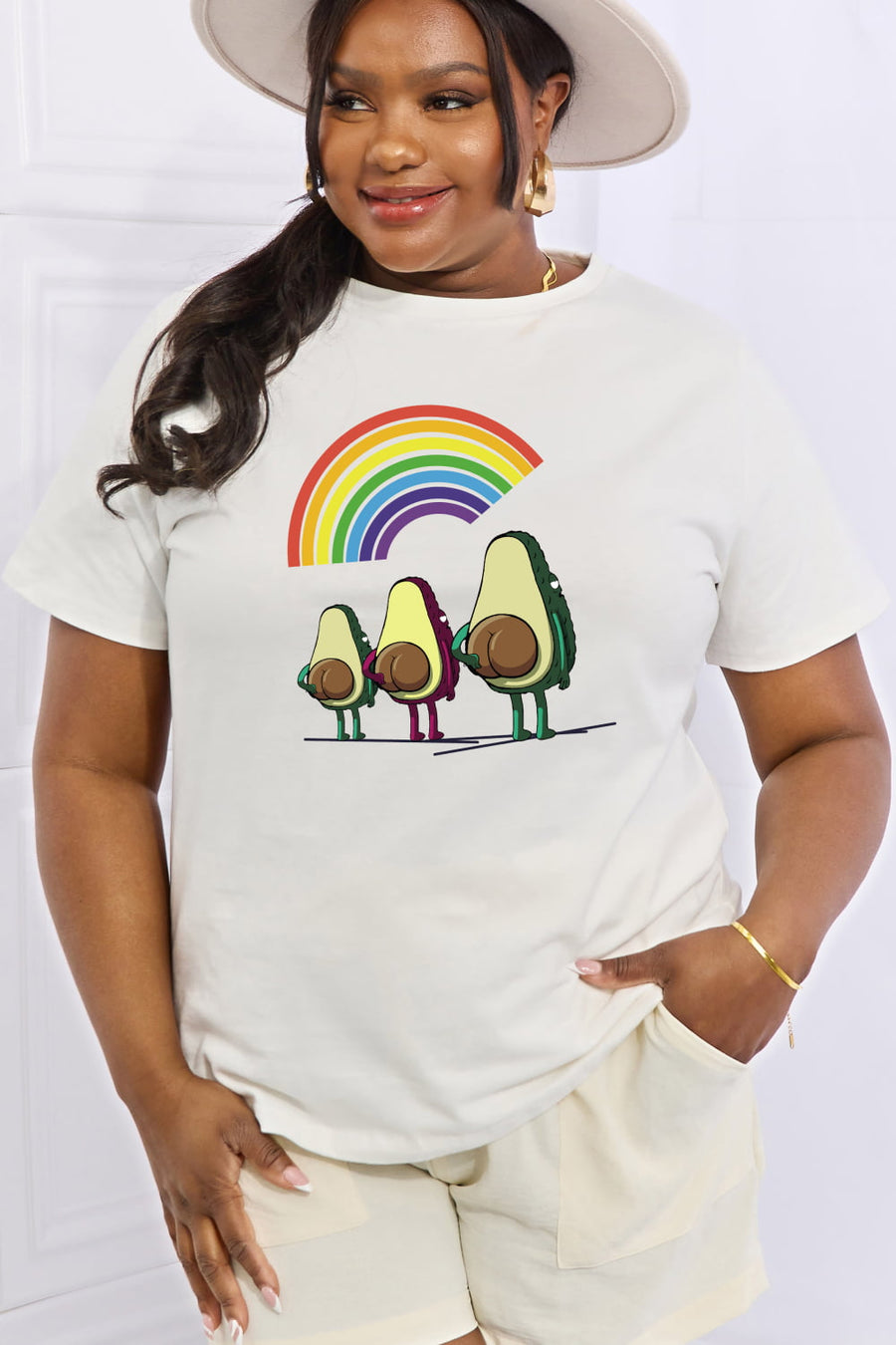 Simply Love Full Size Rainbow & Avocado Graphic Cotton Tee