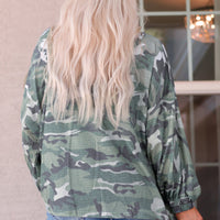 Camouflage Buttoned Dropped Shoulder Hoodie