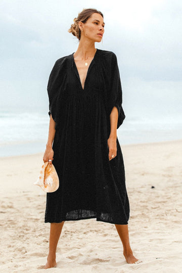 Tie Neck Lantern Sleeve Midi Dress