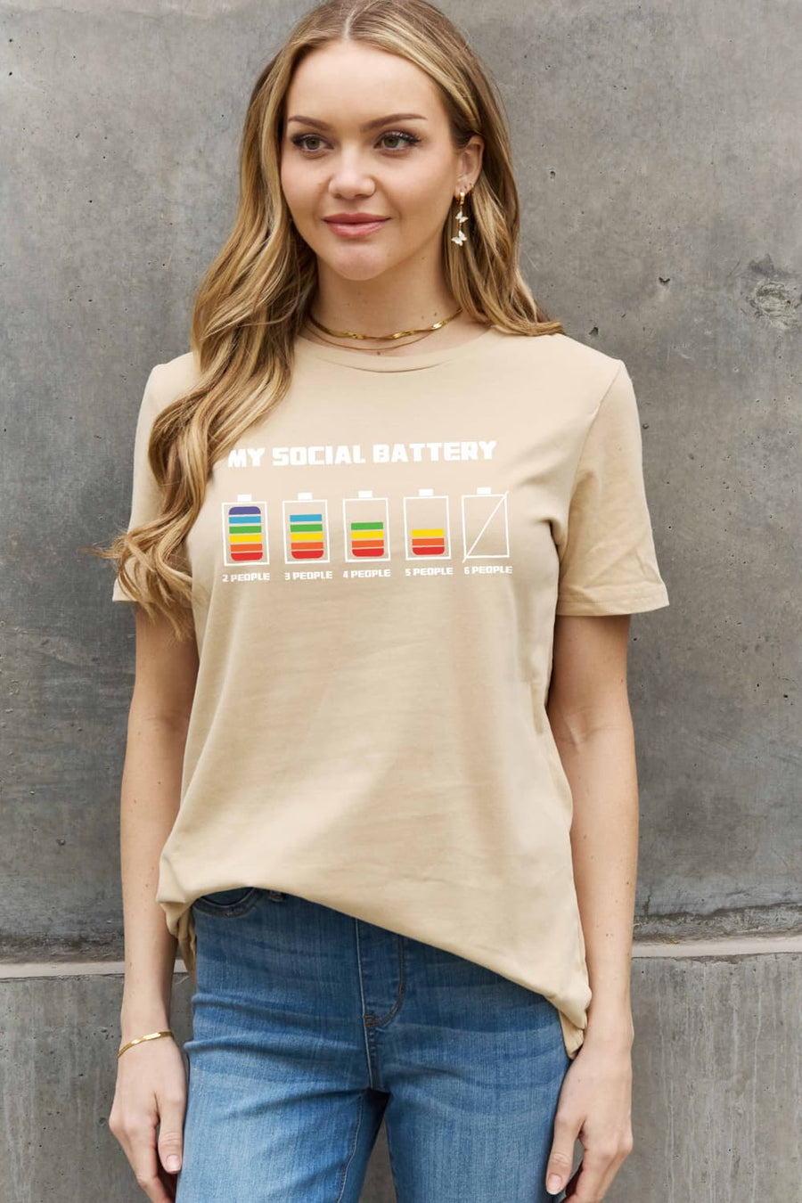 Simply Love Full Size MY SOCIAL BATTERY Graphic Cotton Tee