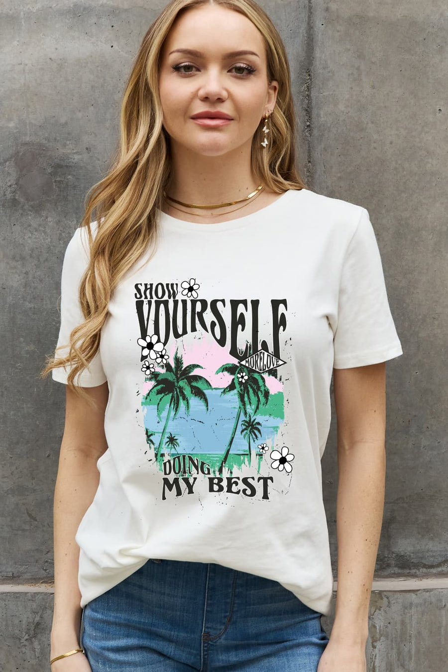 Simply Love Full Size SHOW YOURSELF DOING MY BEST Graphic Cotton Tee