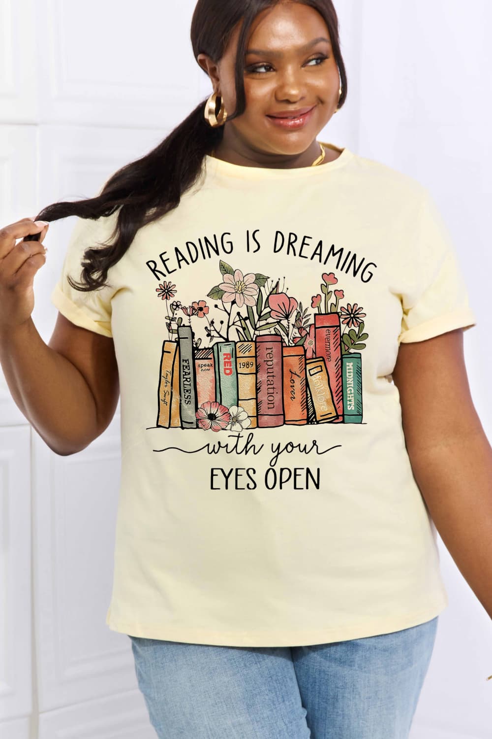 Simply Love Full Size READING IS DREAMING WITH YOUR EYES OPEN Graphic Cotton Tee