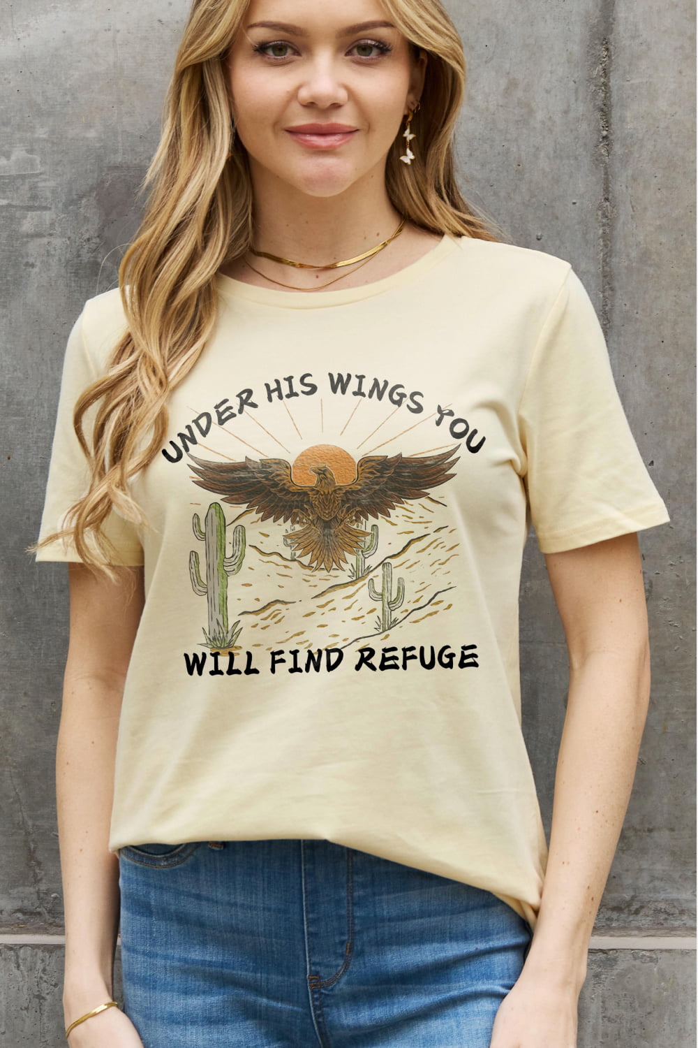 Simply Love Full Size UNDER HIS WINGS YOU WILL FIND REFUGE Graphic Cotton Tee