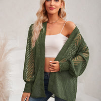 Lantern Sleeve Open Front Sheer Cardigan