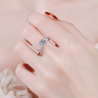 925 Sterling Silver Inlaid Moissanite 6-Prong Ring