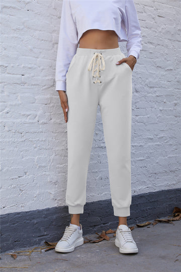 Lace Up Cropped Joggers with Pockets