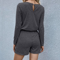 Drawstring Waist Long Sleeve Romper