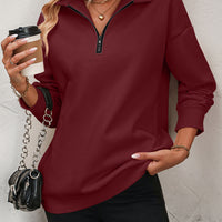 Zip-Up Dropped Shoulder Sweatshirt