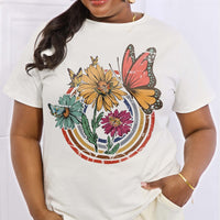 Simply Love Full Size Flower & Butterfly Graphic Cotton Tee