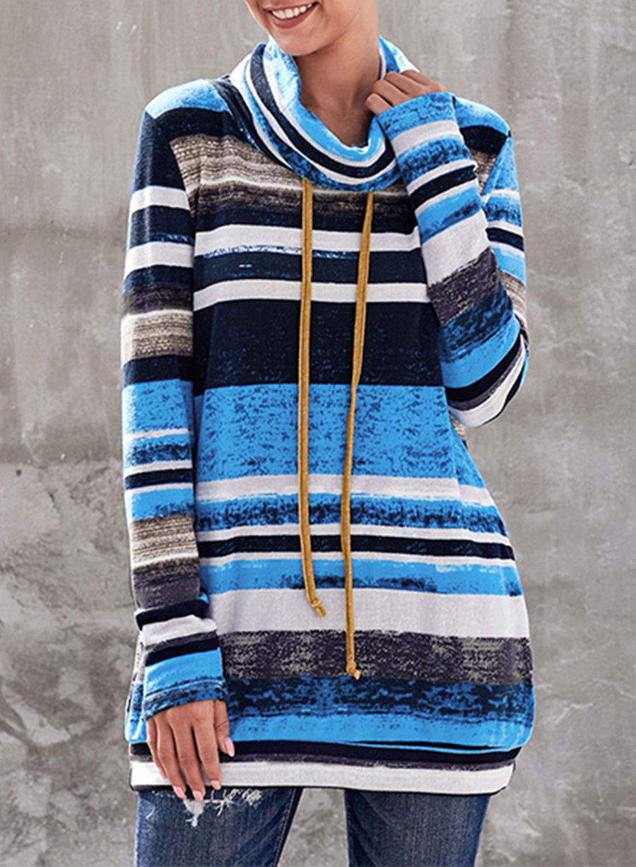 Striped Cowl Neck Tunic Sweatshirt