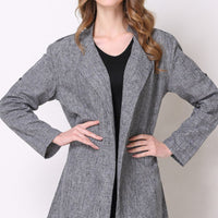 Plus Size Heathered Open Front Trench Coat