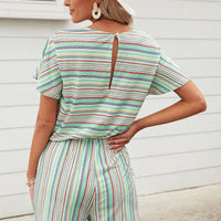 Rainbow Stripe Drawstring Waist Romper