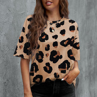 Animal Print Dropped Shoulder Round Neck T-Shirt