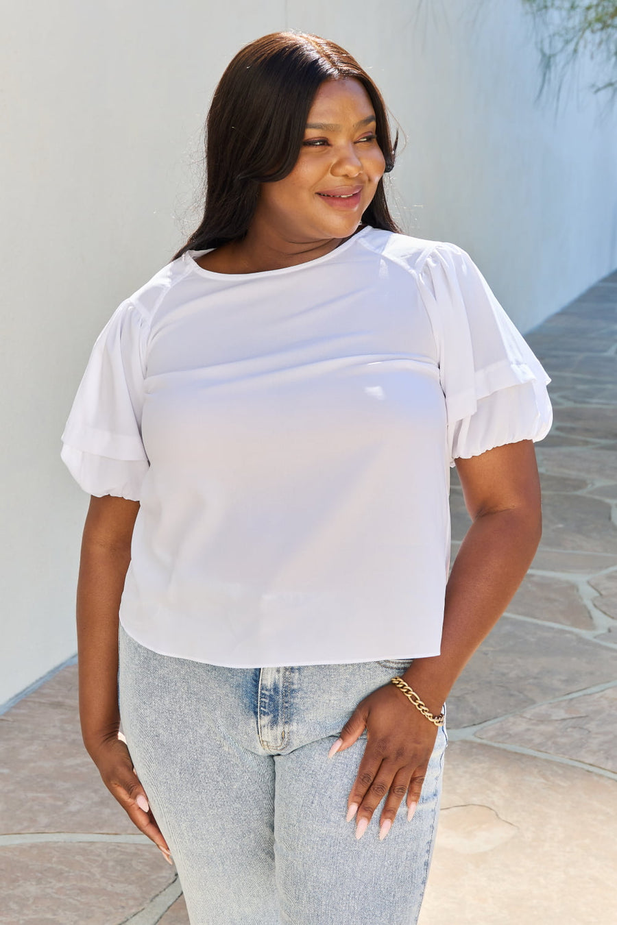 Petal Dew Sweet Innocence Full Size Puff Short Sleeve Top In White