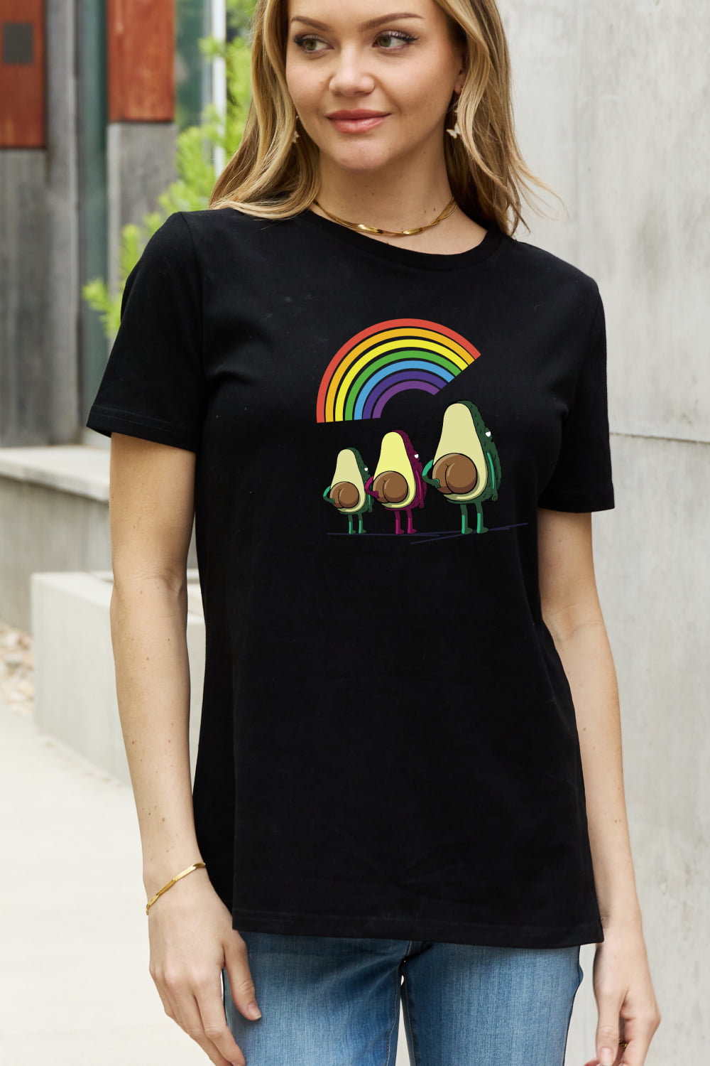 Simply Love Full Size Rainbow & Avocado Graphic Cotton Tee