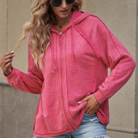 Exposed Seam Drawstring Hooded Jacket with Pockets