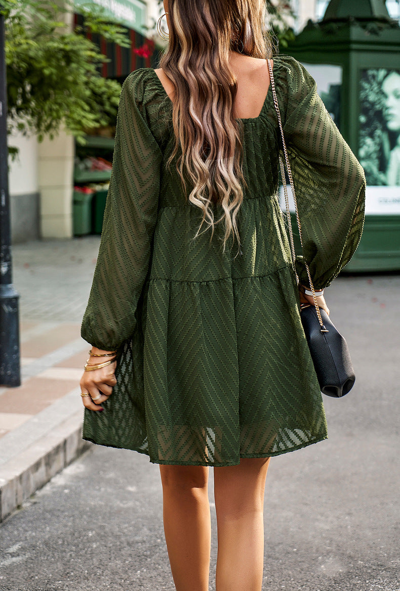 Square Neck Puff Sleeve Mini Dress