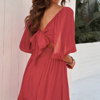 Tie-Back Ruffled Hem Square Neck Mini Dress