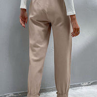 Drawstring Paperbag Waist Button Detail Pants