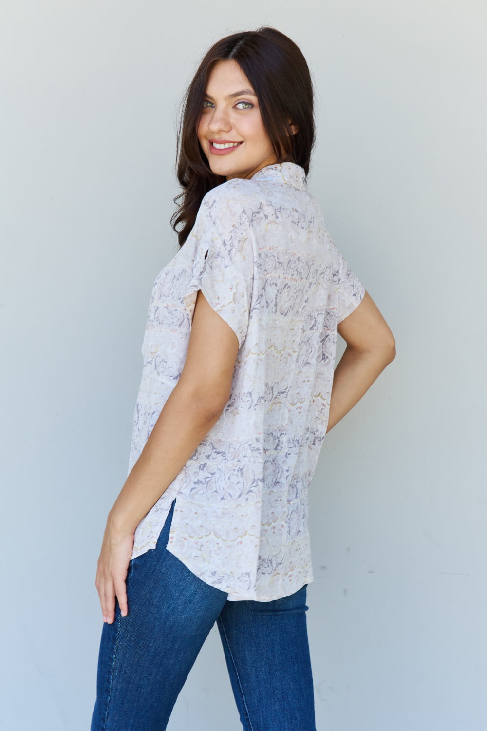 ODDI Full Size Floral Paisley Printeded Twist Tunic Top