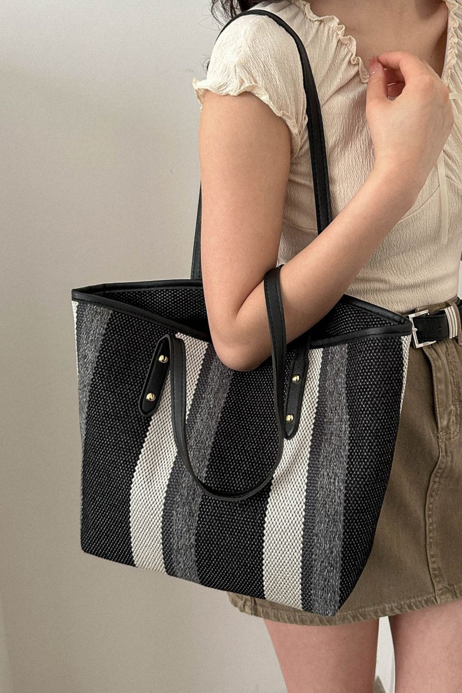 Black and grey Stripe tote bag