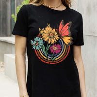 Simply Love Full Size Flower & Butterfly Graphic Cotton Tee