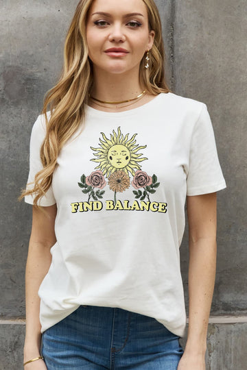 Simply Love Full Size FIND BALANCE Graphic Cotton Tee