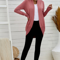 Long Sleeve Ribbed Hem Open Front Longline Cardigan