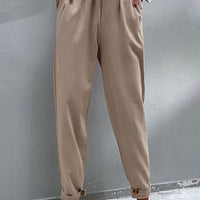 Drawstring Paperbag Waist Button Detail Pants