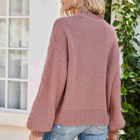 Mixed Knit Crewneck Drop Shoulder Sweater