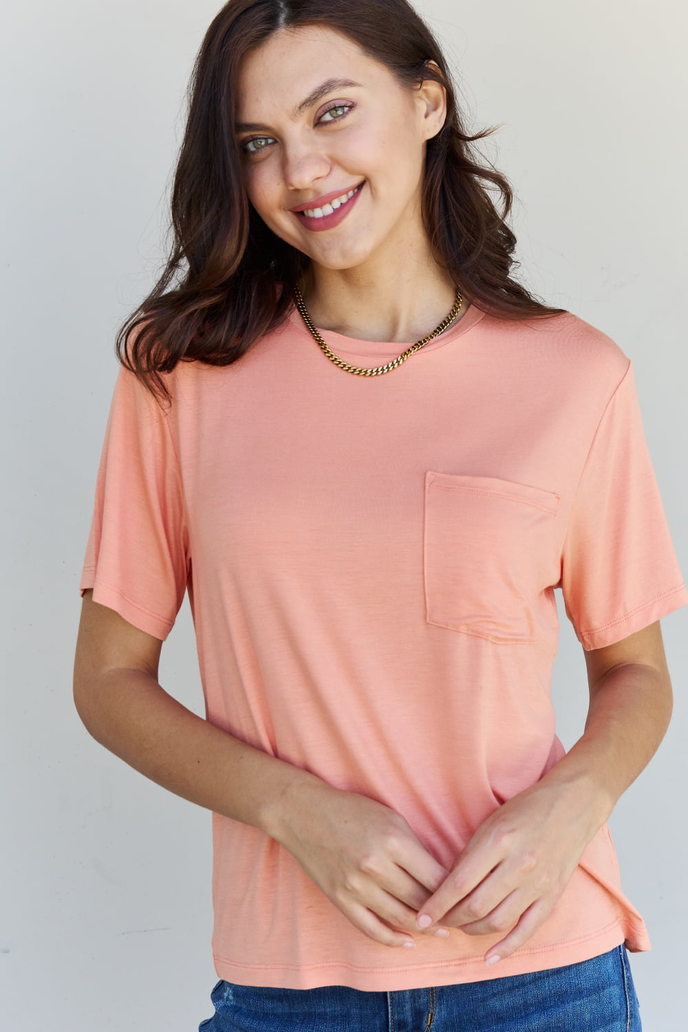 HYFVE Keep It Simple Oversized Pocket Tee in Burnt Coral