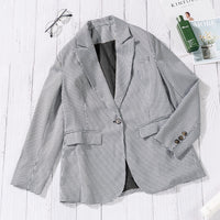 Plaid Lapel Collar Button Cuff Blazer