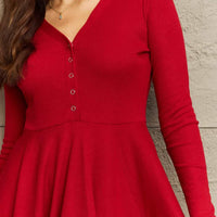 Ninexis V-Neck Buttoned Long Sleeve Mini Dress