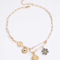 5-Piece Wholesale Rhinestone Flower Paperclip Chain Necklace