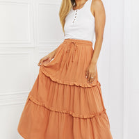 Zenana Summer Days Full Size Ruffled Maxi Skirt in Butter Orange