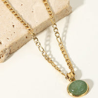 Inlaid Stone Round Pendant Chain Necklace