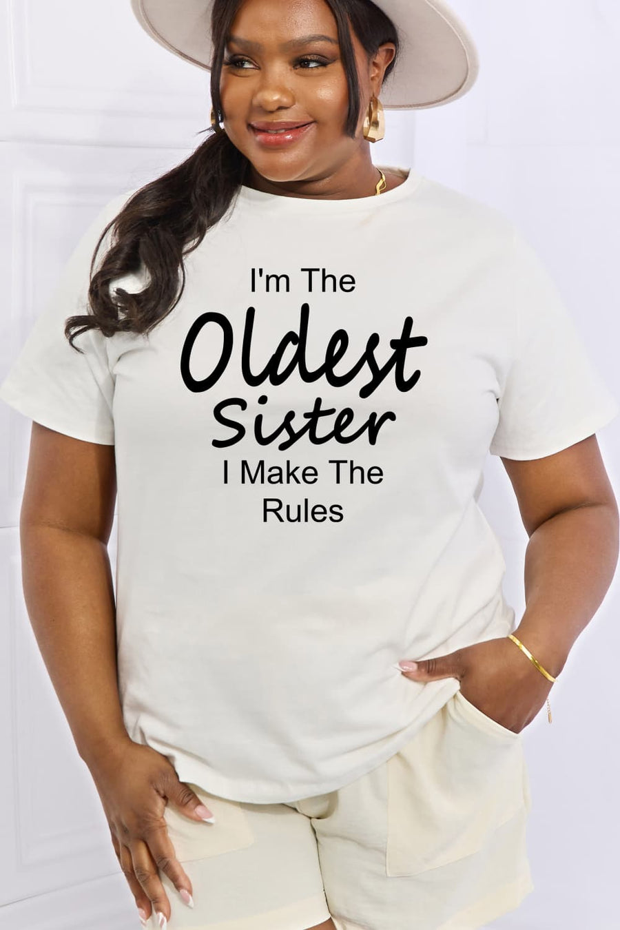 Simply Love Full Size I’M THE OLDEST SISTER I MAKE THE RULES Graphic Cotton Tee