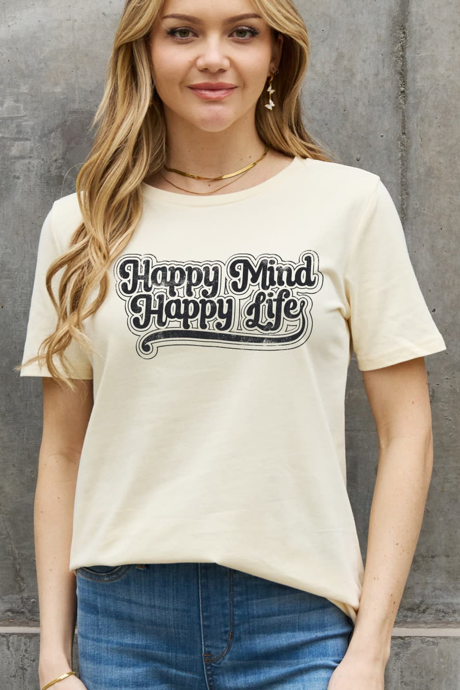 Simply Love Full Size HAPPY MIND HAPPY LIFE Graphic Cotton Tee