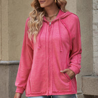 Exposed Seam Drawstring Hooded Jacket with Pockets