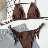 Halter Neck Ruched Bikini Set