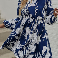 Floral Round Neck Long Sleeve Mini Dress