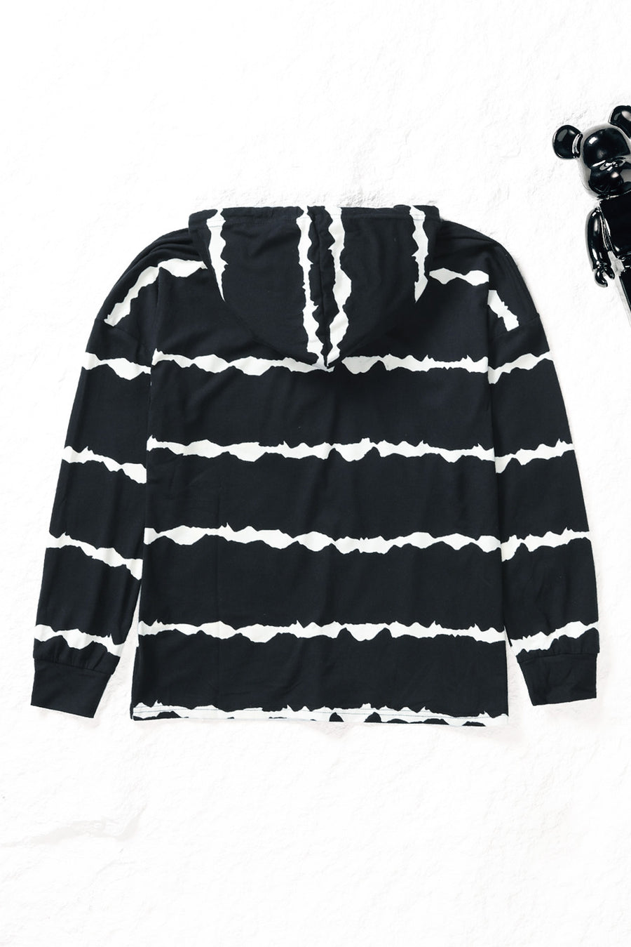 Striped Half-Button Drawstring Hoodie