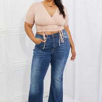 Capella Back To Simple Full Size Ribbed Front Scrunched Top in Blush